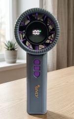 High Speed Rechargeable Turbo Fan Portable Handheld Powerful Mini Hand Fan with Flashlight, Digital Display for Home and Travel - Image 3